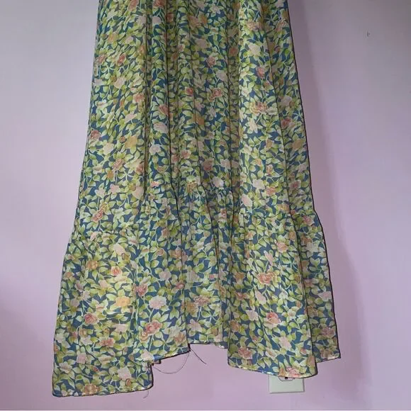 Camela of California S Maxi Dress 70s Ball Gown Blue Ditsy Floral Ruffle Boho - Picture 8 of 10